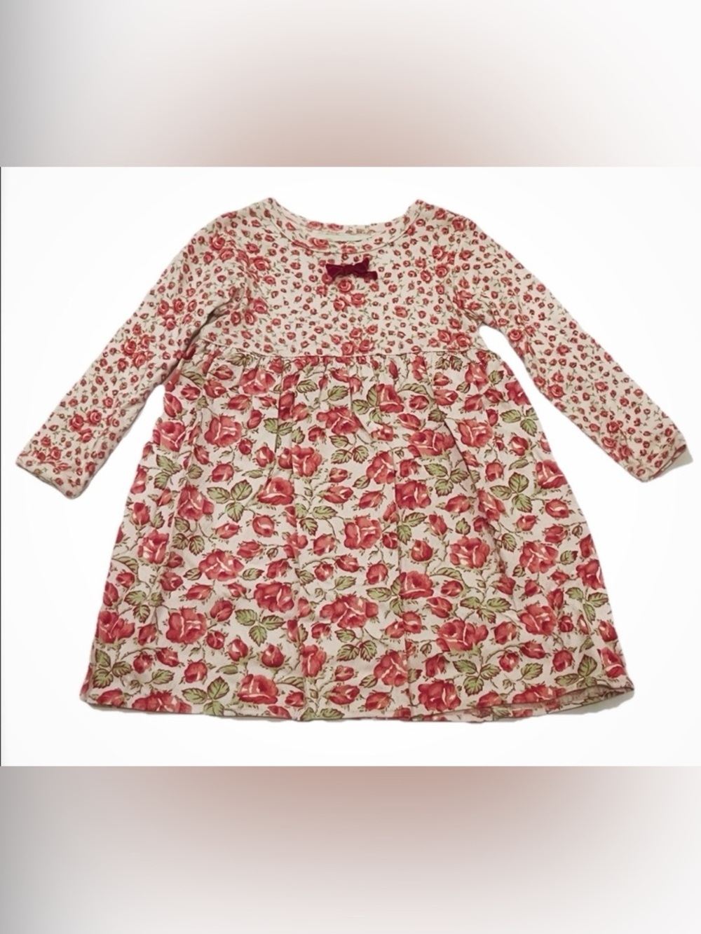 Baby Lulu Vintage Pink Rose Floral Long Sleeve Slip-on Dress, 4T